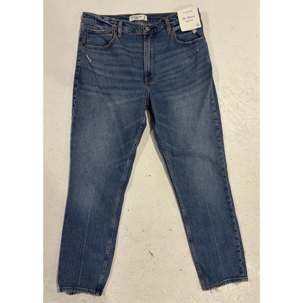 Abercrombie & Fitch Skinny High Rise Jeans Womens 14 Reg 32 Blue Distressed
